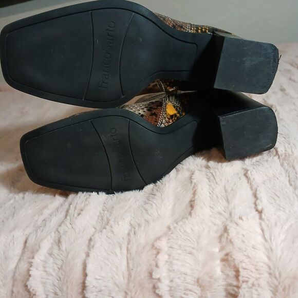 Franco Sarto Brown and Yellow Ankle Booties with Block Heel - Picture 7 of 11
